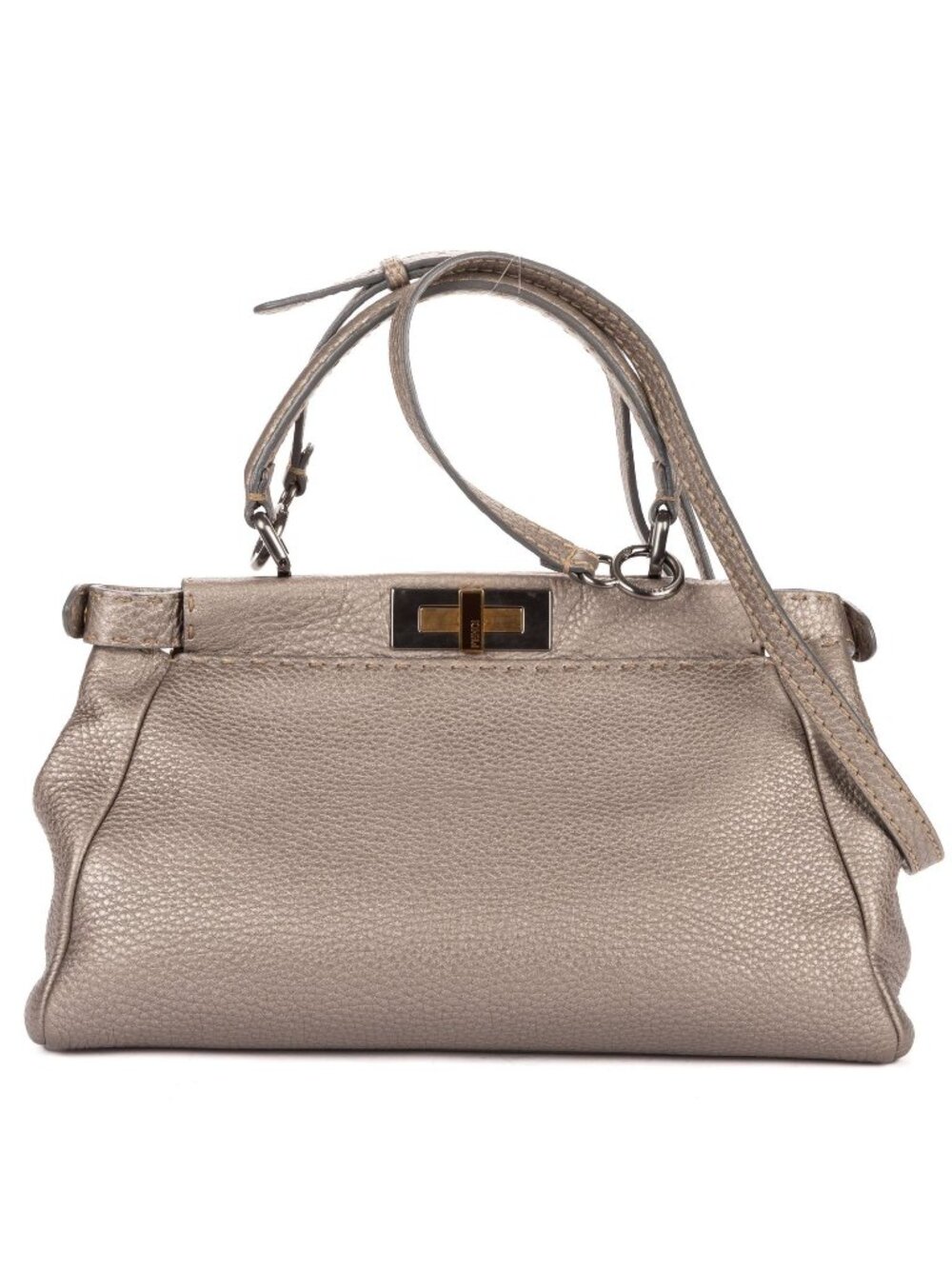 Fendi Medium Peekaboo Gray Selleria Leather Handbag